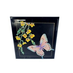 San Francisco Music Box Company Black Butterfly Floral Lacquer Jewelry Box